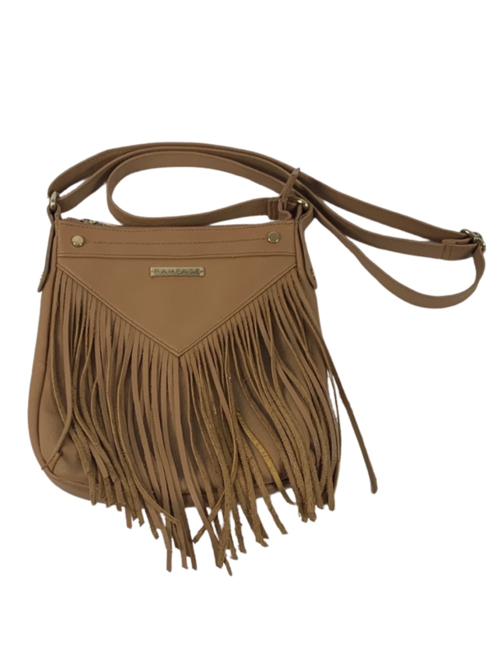 Rampage Tan Faux Leather Crossbody Bag with Fringe Boho Chic